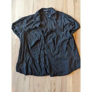 Sandra Ingrish 20W 100% Cotton Black Button Up Eyelet Blouse